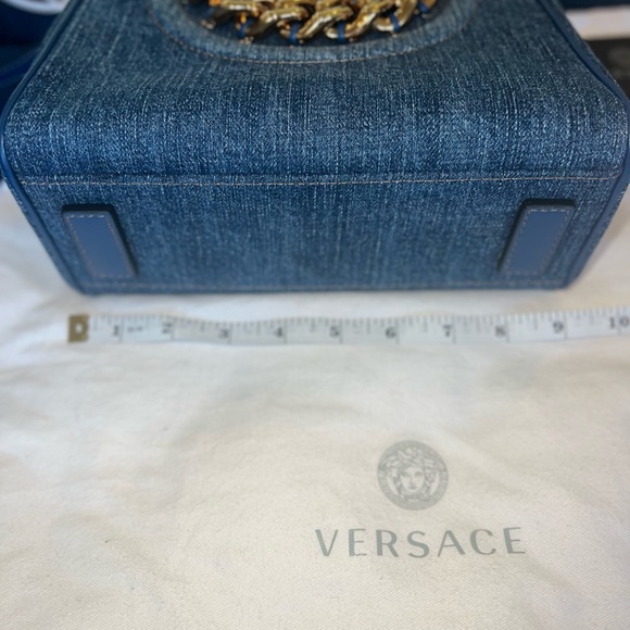 Authentic Rare Versace La Medusa Chain Embellished Leather trimmed Denim Tote 💙 - Picture 13 of 16